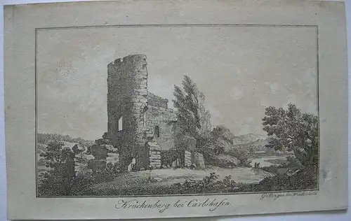 Stammbuchblatt Ruine Krukenberg Bad Karlshafen Kupferstich 1830 Hessen