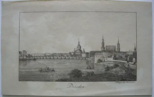 Stammbuchblatt Dresden Gesamtansicht Wiederhold Kupferstich 1830 Sachsen