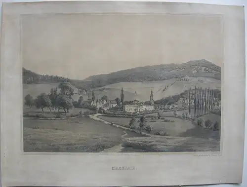 Mansbach Gesamtansicht Hohenroda Hessen Orig Lithografie Tonplatte um 1850