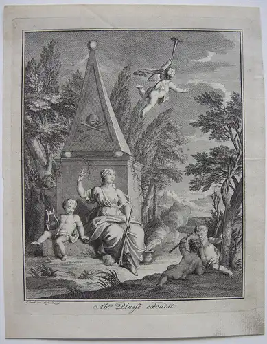 Johannes Punt (1711-1779) Memento Mori Musizierende Putti Orig Kupferstich 1756