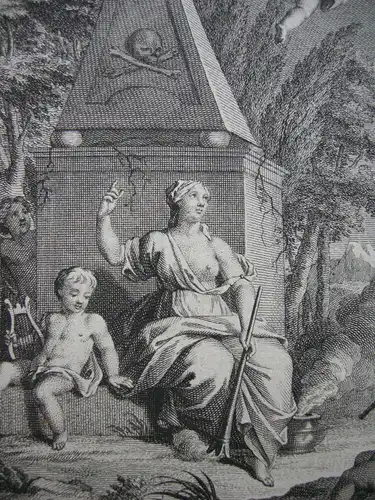Johannes Punt (1711-1779) Memento Mori Musizierende Putti Orig Kupferstich 1756