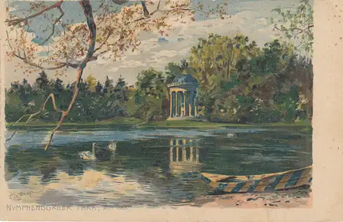 AK München Nymphenburg Park  Künstlerkarte Fritz Bergen Litho ungel um 1900
