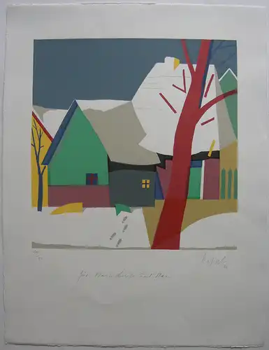 Karl Korab (1937) Verschneites Dorf Orig Serigrafie 2006 signiert Widmung