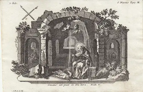 Gebrüder Klauber Heiliger Blasius von Sebaste Bischof Märtyrer Kupferstich 1750