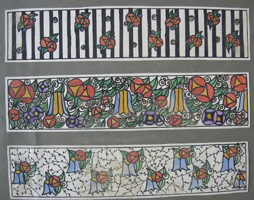 Dekorationsentwürfe 5 aquarellierte Tuschzeichnungen Jugendstil signiert um 1910