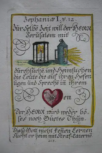 Alkolorierte geistliche Emblemkupferstiche Bodenehr Zephania Rebus 1699