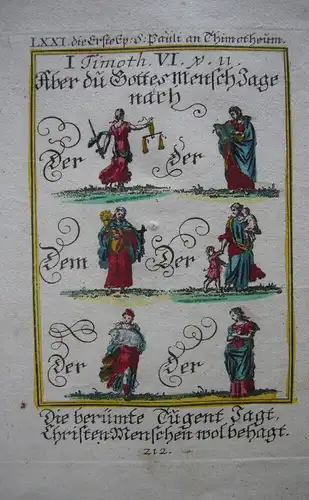 Alkolorierte geistliche Emblemkupferstiche Bodenehr Zephania Rebus 1699