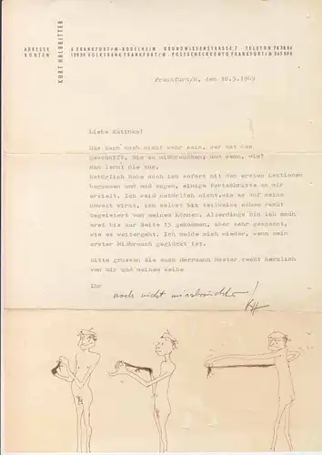 Kurt Halbritter (1924-1978) Masch. Brief mit Gruß Monogr Orig Zeichnung 1969