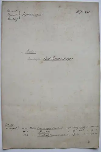 Flurkarte Gemarkung Sigmaringen MKXXI Remensberger Orig. Lithografie 1844 Lutz