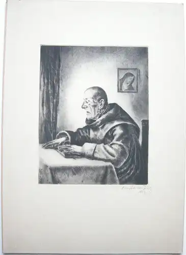 Gyula Konjati-Wanyerka (1894-1958) Lesender Mönch Orig Radierung signiert 1922