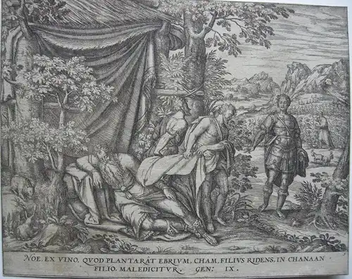 Pieter van der Borcht (1545-1608) Flämisch Noah im Rausch Sohn Radierung 1600