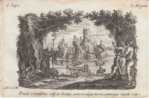 Gebrüder Klauber Hl. Magnus von Füssen Mang Glaubensbote Allgäu Kupferstich 1750