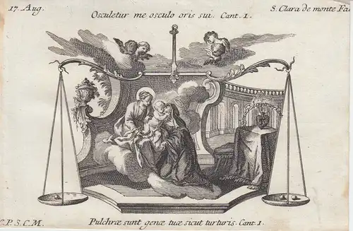 Gebrüder Klauber Hl. Clara von Montefalco Mystikerin Augustiner Kupferstich 1750