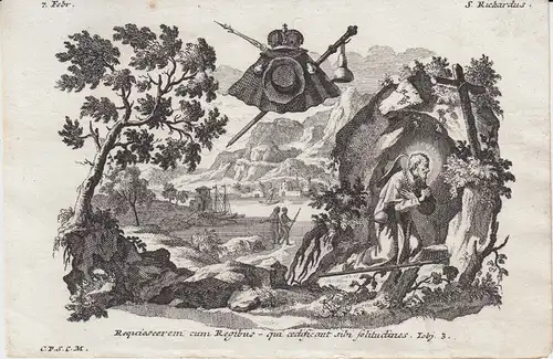 Gebrüder Klauber Heiliger Richard von Wessex  Königssohn Kupferstich 1750