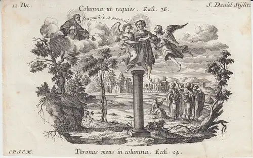 Gebrüder Klauber Heiliger Daniel Stylitis Säulenheiliger Kupferstich 1750