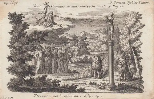 Gebrüder Klauber Heiliger Simeon Stylitis d. Jün Säulenheiliger Kupferstich 1750