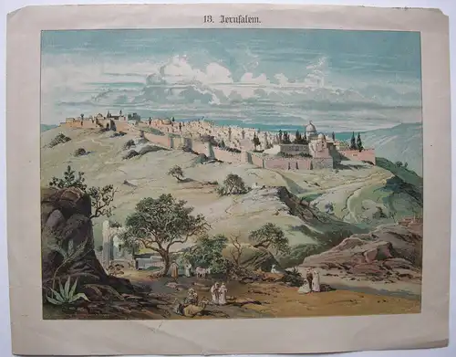 Jerusalem Gesamtansicht vom Ölberg Orig Farblithografie 1860