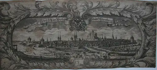 Nürnberg Gesamtansicht Arkanthus-Rahmen Orig Kupferstich 1600 Mittelfranken