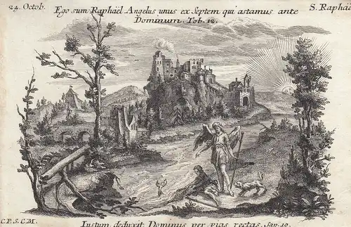 Gebrüder Klauber Heiliger Raphael sieben Engel vor Gott Kupferstich 1750