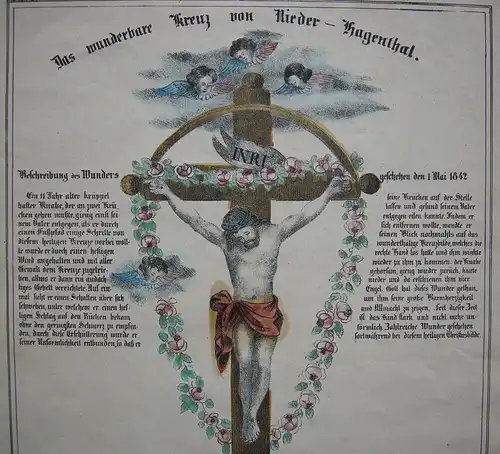 Hagenthal-le-Bas Elsass Wunderbare Kreuz Wunder Lithografie 1850 Ablass-Gebet