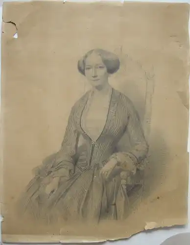 Pieter G. Bernhard (1813-1880) Portrait vornehme Dame Bleistiftzeichnung 1852