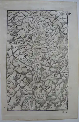 Wallis Valais Schweiz Suisse Orig Xylografie Holzschnitt Sebastian Münster 1580