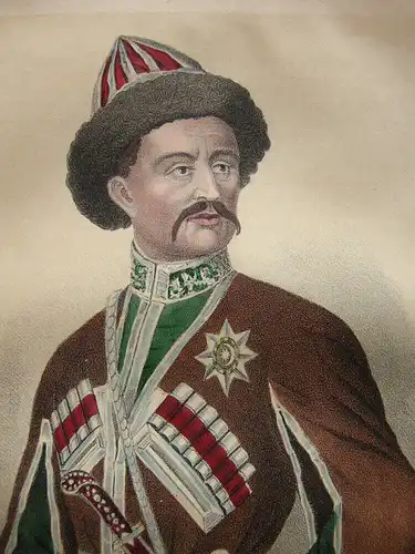 Iman Schamyl (1797-1871) Kaukasischer politischer Führer Farblithografie 1855