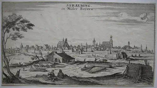 Straubing Niederbayern Orig Kupferstich Merian 1644 Gesamtansicht