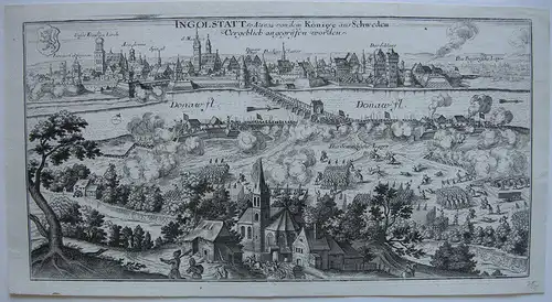 Ingolstadt Gesamtansicht Belagerung Schweden Kupferstich 1720 Oberbayern