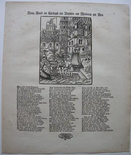 Unbek. Meister AT König David Bathseba  Einblattdruck Orig. Holzschnitt 1821
