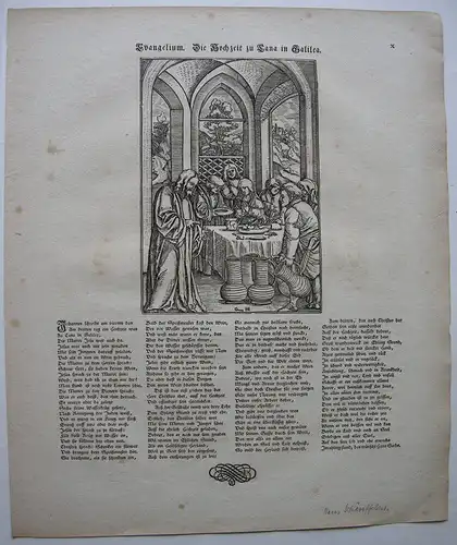 Hans Schäuffelein Hochzeit zu Cana Einblattdruck H. Sachs Orig. Holzschnitt 1821