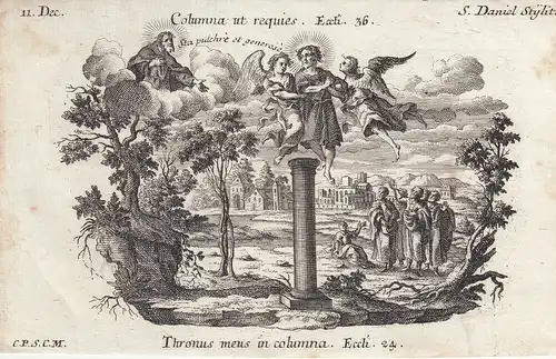 Gebrüder Klauber Hl. Daniel von Stylites Säulenheiliger Kupferstich 1750