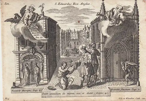 Gebrüder Klauber König von England Wundertätiger Heiler Kupferstich 1750