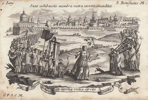 Gebrüder Klauber Sankt Bonifatius Apostel der Deutschen Kupferstich 1750