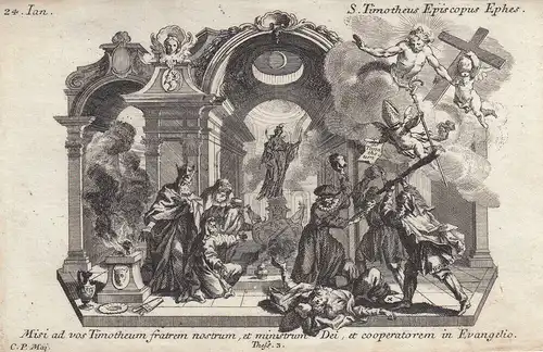 Gebrüder Klauber Hl. Timotheus Bischof von Ephesos Märtyrer Kupferstich 1750