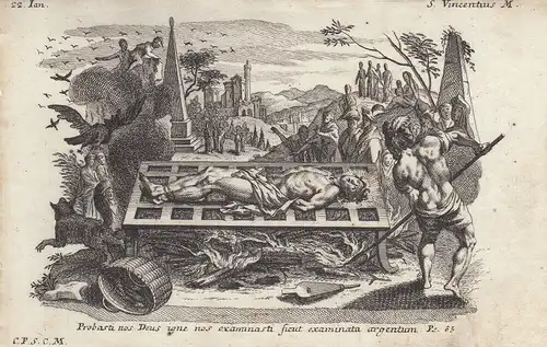 Gebrüder Klauber Hl. Vinzenz von Valencia Märtyrer Kupferstich 1750