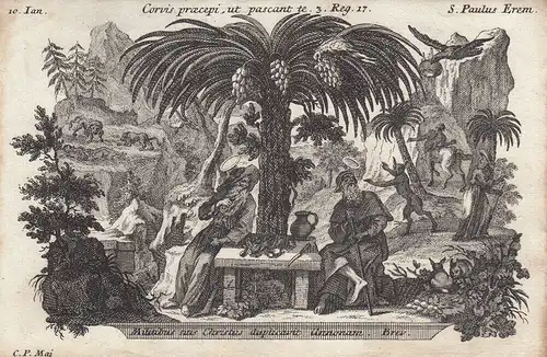 Gebrüder Klauber Sankt Paulus von Theben Einsiedler Wüstenvater Kupferstich 1750