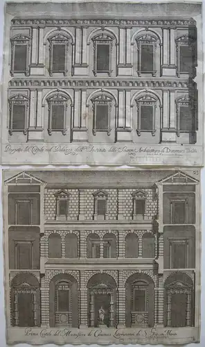 Bologna Cortile Palazzo Scienze S. Giovanni in Monte Fassaden 2 Radierungen 1700