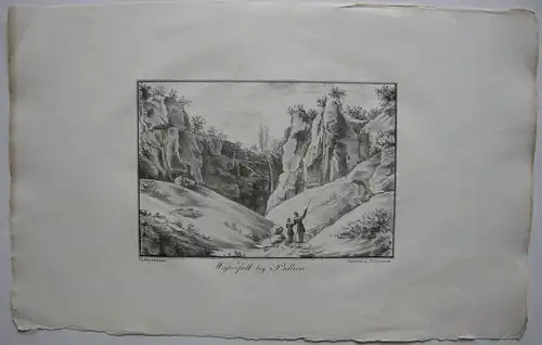 Trier Wasserfall bei Pallien Lithografie J. Susenbeth nach Hawich 1823 Rheinland