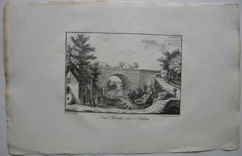 Trier Brücke ober Pallien Lithografie J. Susenbeth nach Hawich 1823 Rheinland
