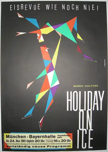 Plakat Holyday on Ice München Eisrevue 1961 Lithografie Entwurf Davor
