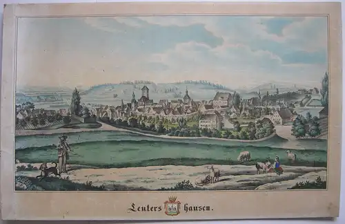 Leutershausen Gesamtansicht Ansbach Mittelfranken altkolor Lithografie 1860