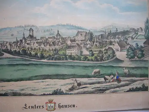 Leutershausen Gesamtansicht Ansbach Mittelfranken altkolor Lithografie 1860