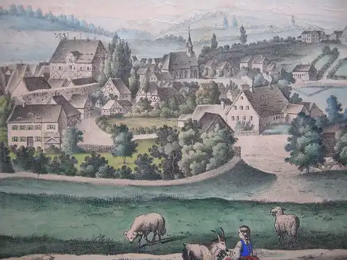 Leutershausen Gesamtansicht Ansbach Mittelfranken altkolor Lithografie 1860