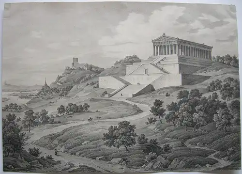 Leo von Klenze (1784-1864) Die Walhalla Donaustauf Lithografie 1845 Ruhmeshalle