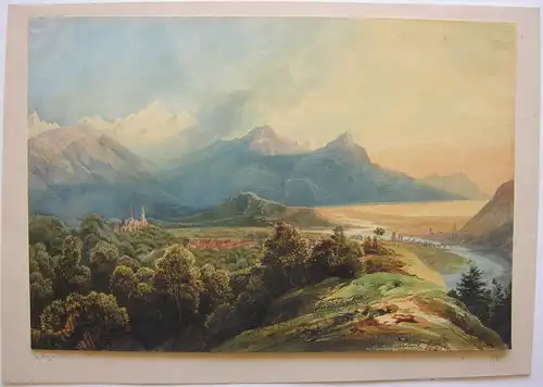 Blick auf Berchtesgaden Alpenpanorama Aquarell signiert A. Dorgerloh 1885