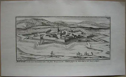 Rocroi Gesamtansicht Befestigungsanlagen Kupferstich Bodenehr 1720 France