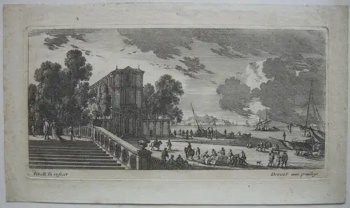 Gabriel Perelle (1603-1677) Palast am Hafen Orig Kupferstich 1660