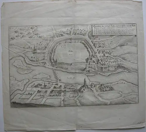 Kolin Böhmen Tschechien Grundriss-Plan Vogelschau Kupferstich Merian 1650 Cesky