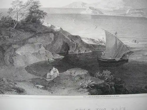 Golf von Baje Baiae Baia Neapel Lithografie Lebschee nach Rottmann 1832 Italia